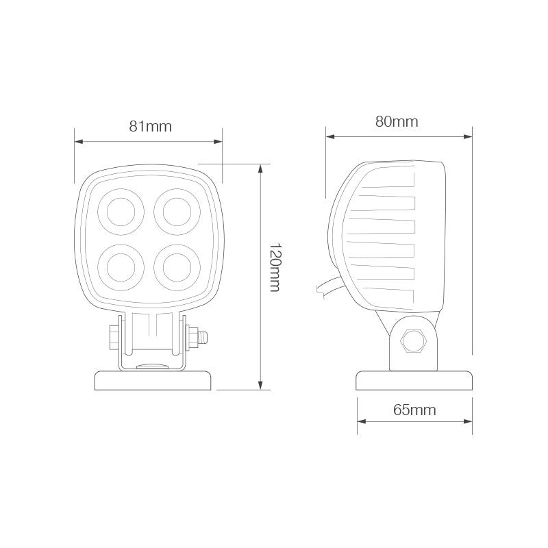 LED Autolamps Compact Square Work Lamp with Magnetic Base - 12/24V