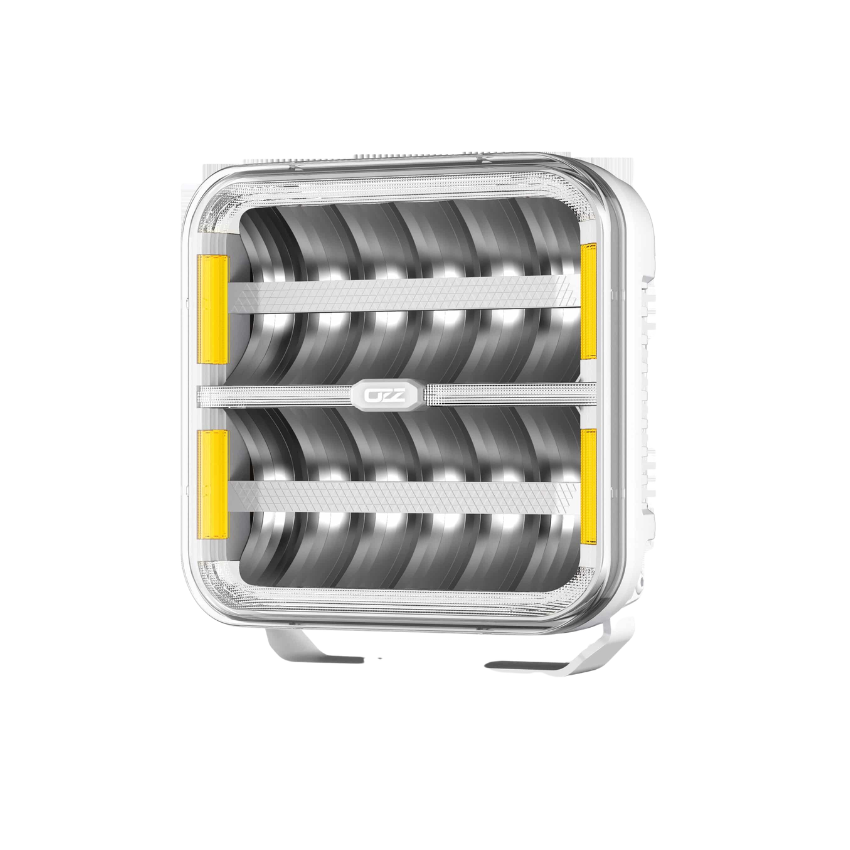 OZZ SQR 9" White Square LED Driving Light with White/Amber Position Lights – 21,000 Lumens, 950m Range, ECE R149, 9–36V