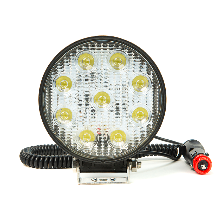 Round 9 27W LED Work Lamp with Cigarette Plug