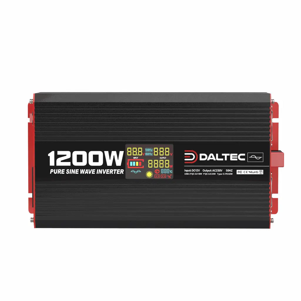 12V 1200W Pure Sine Wave Power Inverter – DC to AC, LCD Display, Wireless Remote, IP21