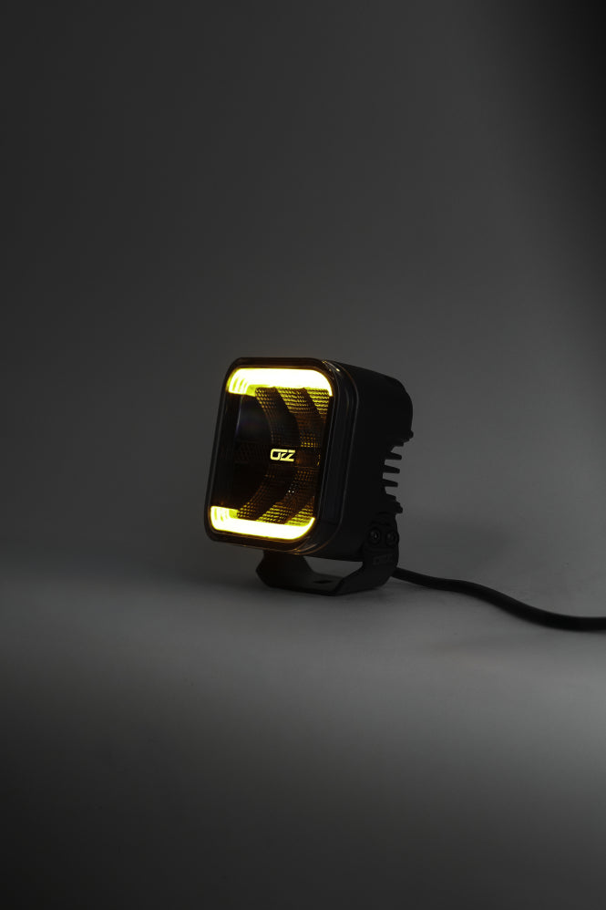 OZZ SQR 5" LED Work Light – Flood Beam with R65 Class 2 Warning Light, 12–24V