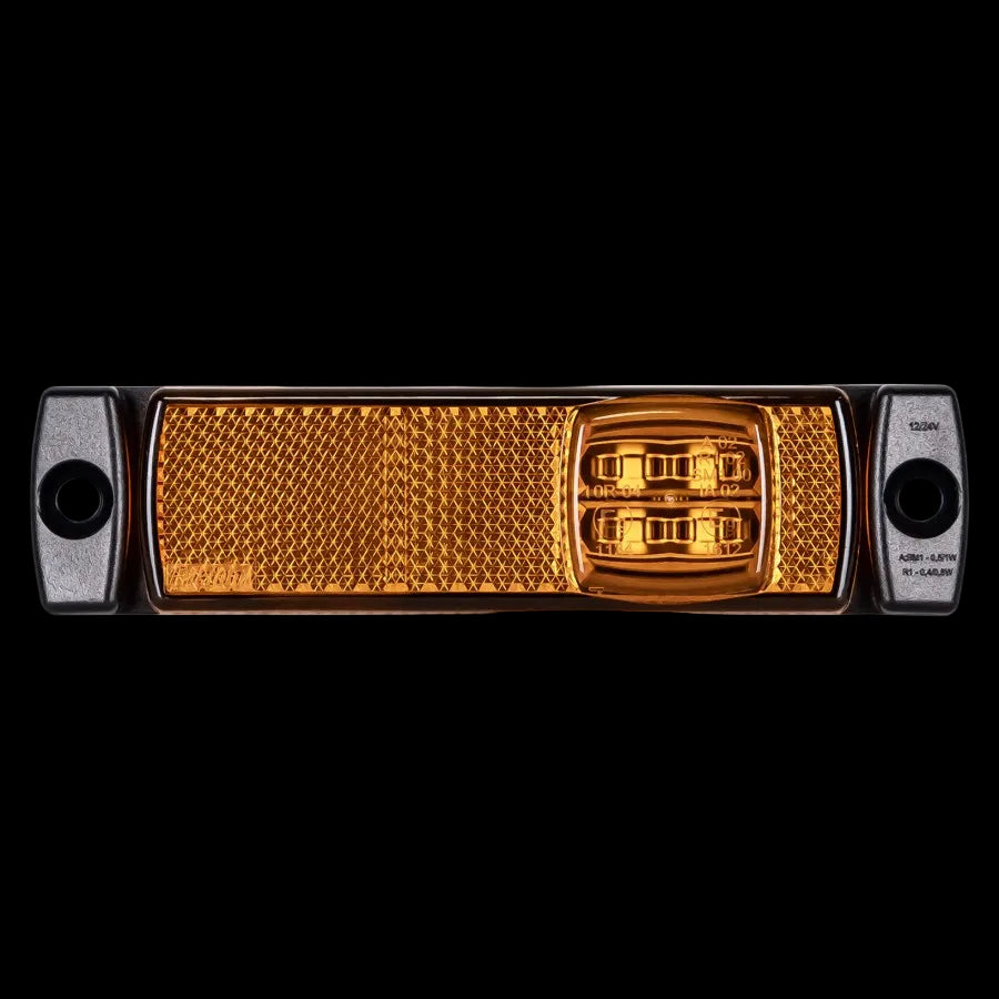 Truck amber LED side marker lamp, 12-30V DC, surface mount, ECE E9/EMC approved, 130×32×15 mm