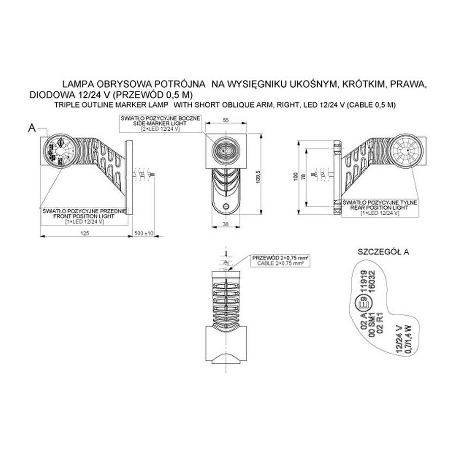 Truck LED Flexible Rubber Stalk Mount Angled LED Marker Lamp