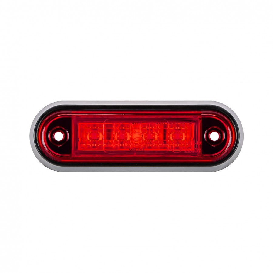 Red rear marker lamp for trucks, 12/24V, 4 LEDs, screw mount, compact low-profile 100x33x17mm.