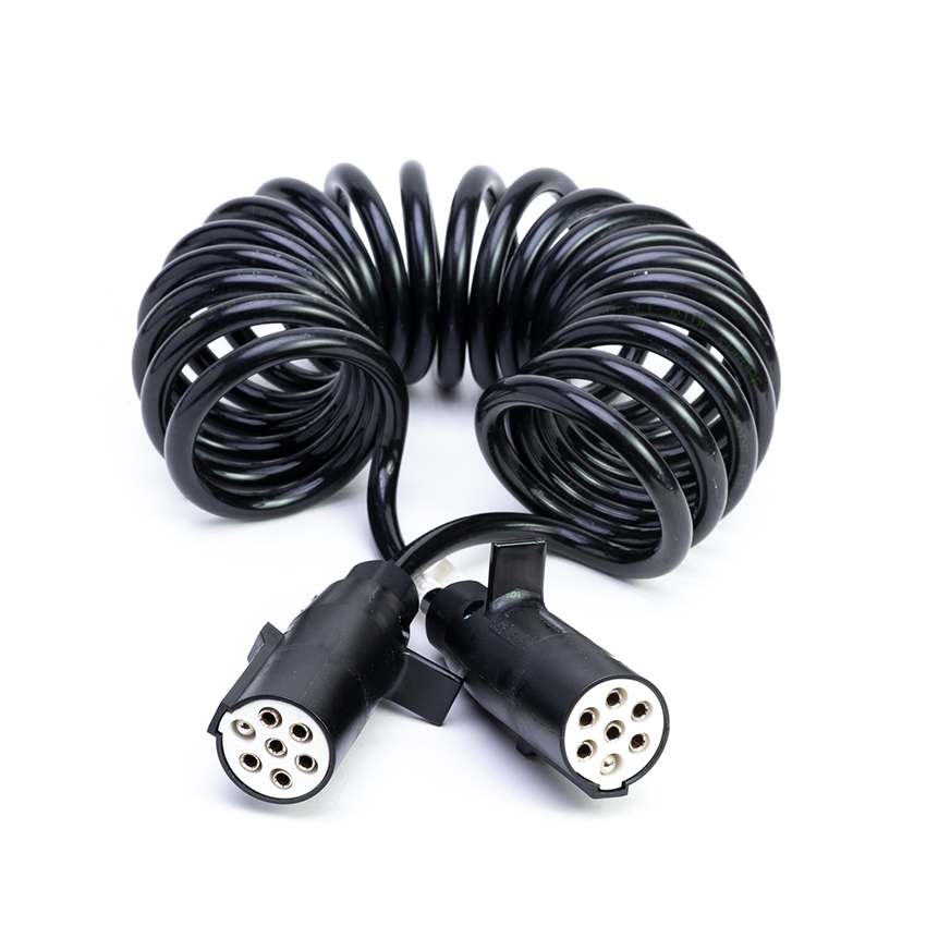 7 Pin 20 Tum Coiled Electrical Trailer Cable with Plastic S-Type Socket Suzi Cable - 24V
