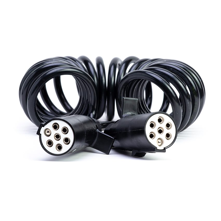 7 Pin 20 Tum Coiled Electrical Trailer Cable with Plastic S-Type Socket Suzi Cable - 24V