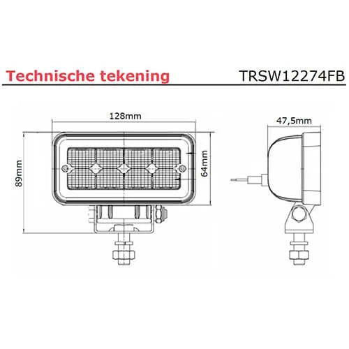 TRALERT® Onix Compact LED Work Light – 1136lm Flood Beam, 12–24V with Deutsch Connector