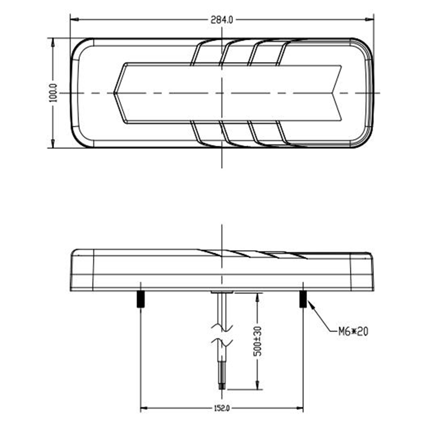 850 Series LED Rear Combination Lamp – Progressive Indicator with Stop, Tail, Reverse & Fog, 12/24V - 284mm