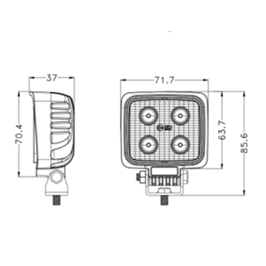 12W Square LED Flood Lamp with AMP Connector 12/24V Dual Voltage