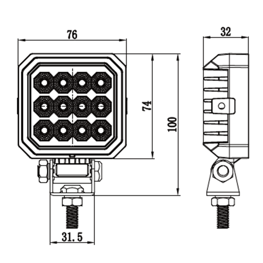 6100 Series Premium Vehicle Square LED Flood Work Lamp 12/24V - 36W