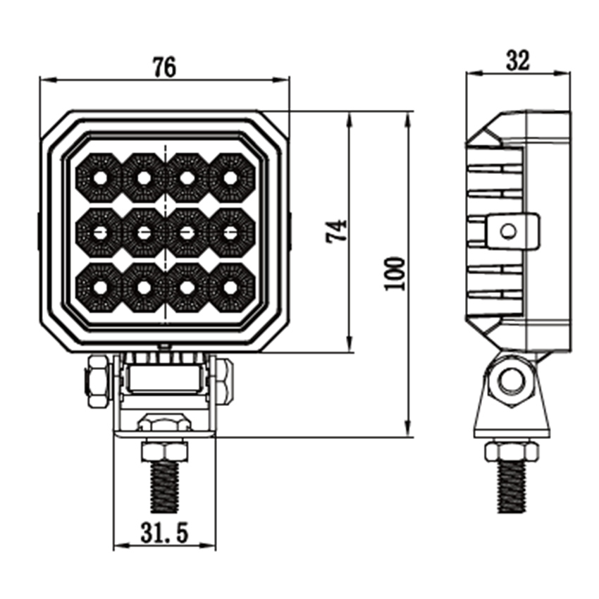 6100 Series Premium Vehicle Square LED Flood Work Reverse Lamp 12/24V R23 - 18W