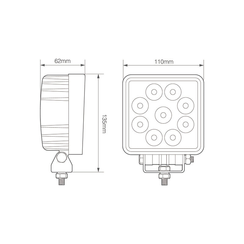 LED Autolamps Square 9 x 3W LED Work Lamp 27W