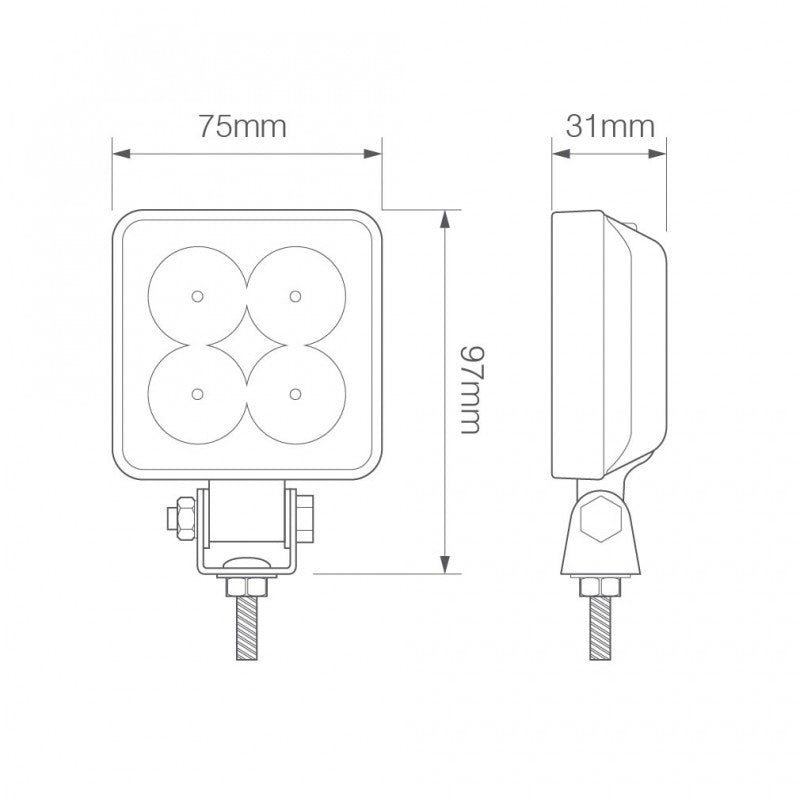 LED Autolamps Compact Square Work / Reverse Lamp - R23 Approved