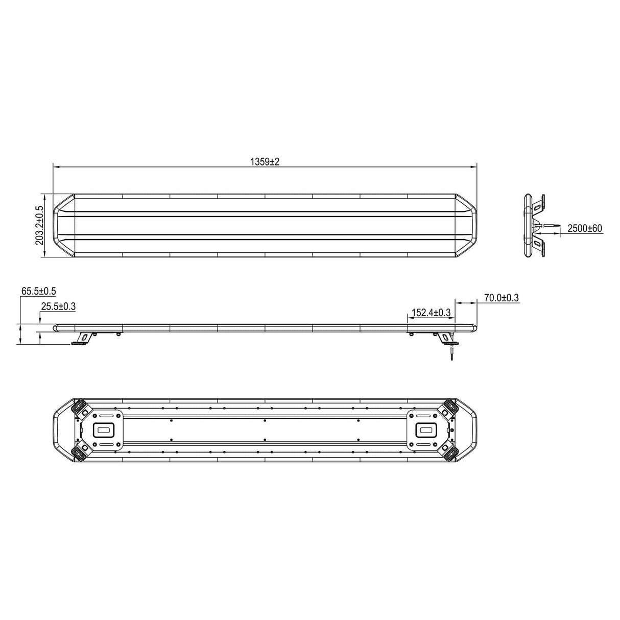 TRALERT® Circulux LED Beacon Bar 1359mm – R65 Class 2 Amber Warning Light, 12–24V with Controller