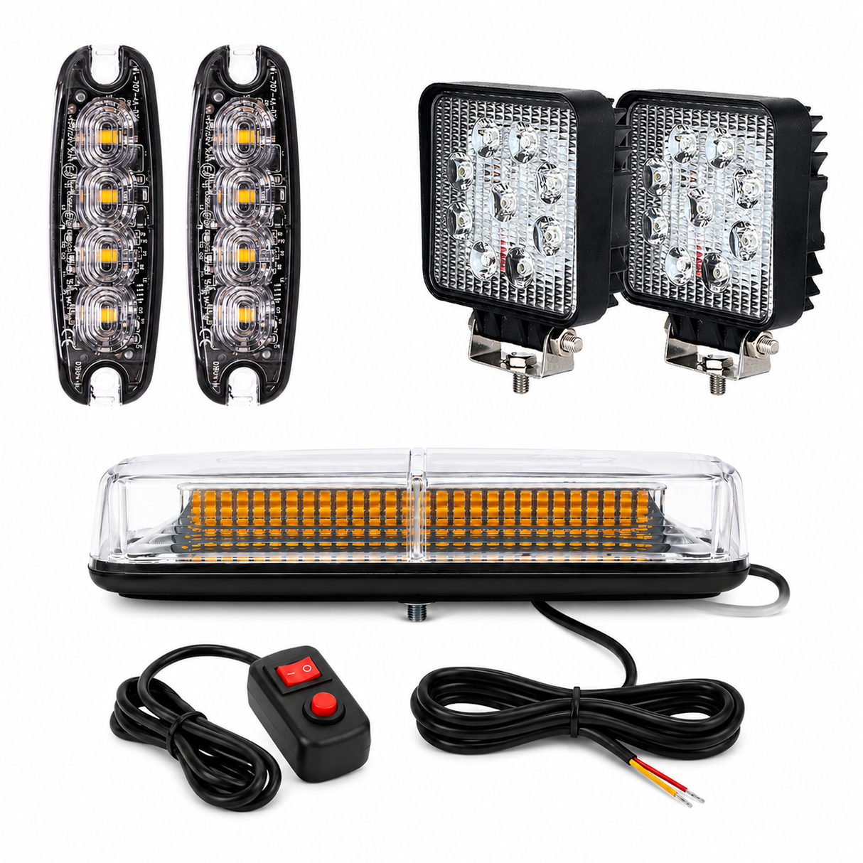 Highway Maintenance Vehicle Visibility Kit | R65 Mini Lightbar, 2 x 27W LED Work Lamps & 2 x LED Strobe Lamps