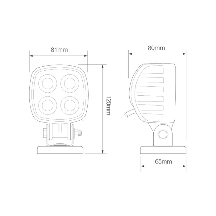 LED Autolamps Compact Square Work Lamp with Magnetic Base - 12/24V