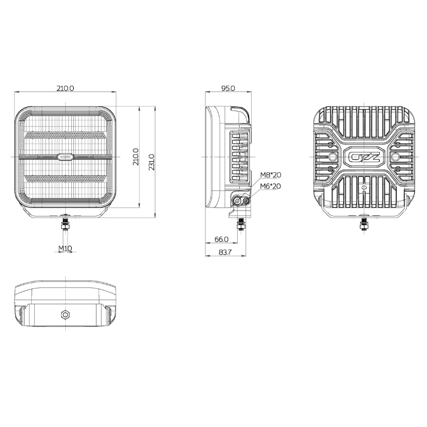 OZZ SQR 9" Square LED Driving Light with White/Amber Position Lights – 21,000 Lumens, 950m Range, ECE R149, 9–36V