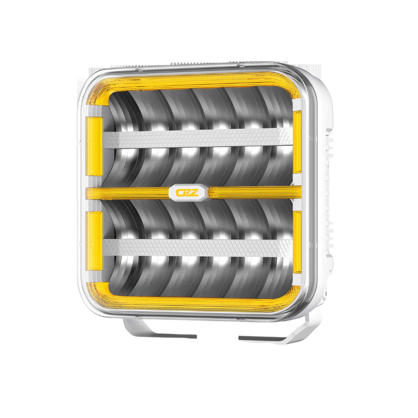 OZZ SQR 9" White Square LED Driving Light with White/Amber Position Lights – 21,000 Lumens, 950m Range, ECE R149, 9–36V