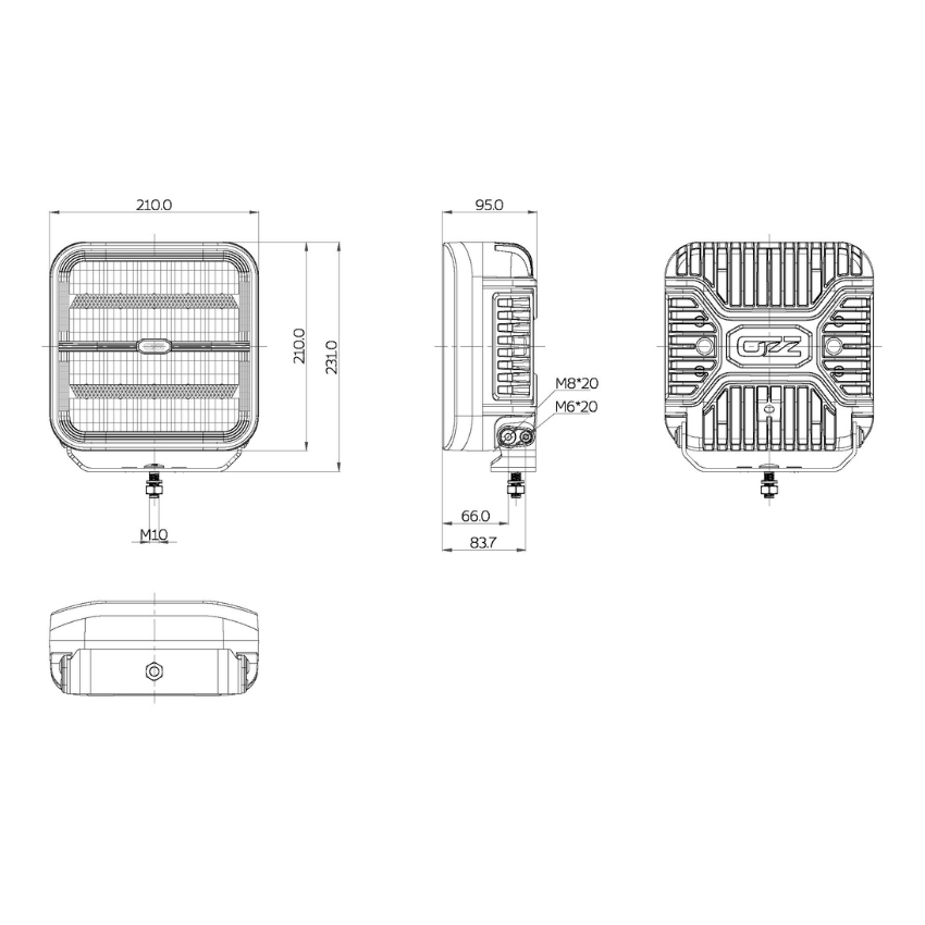 OZZ SQR 9" White Square LED Driving Light with White/Amber Position Lights – 21,000 Lumens, 950m Range, ECE R149, 9–36V