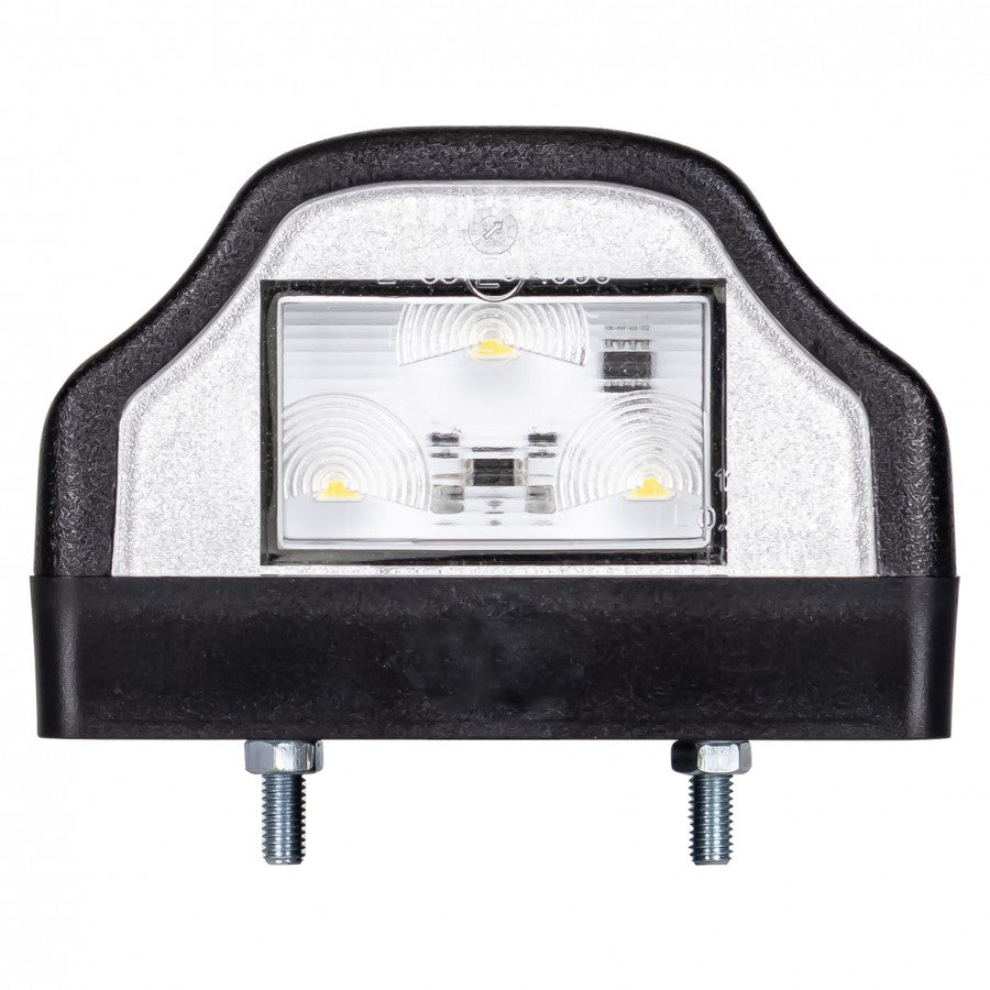 Truck LED 8 Series license plate lamp, 12/24V, dual bolt spacing for easy mounting.