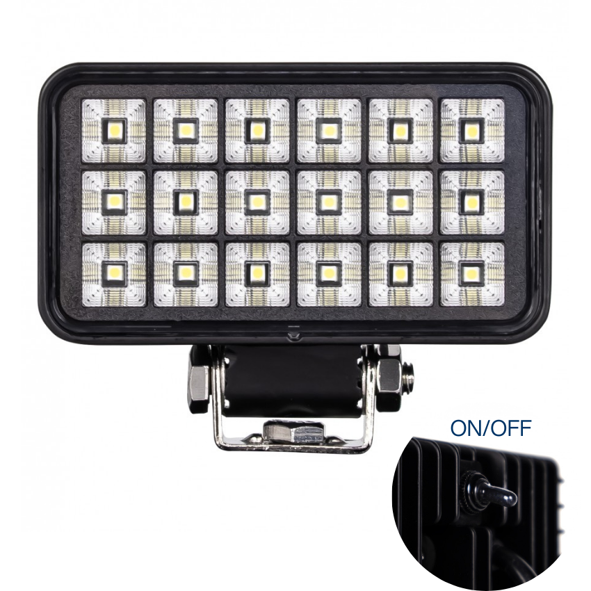 Truck LED Rectangular High Brightness 18-LED Work Lamp - With Switch
