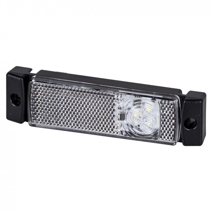 Truck LED Front Marker Light – White, 12/24V with Integrated Reflector & Compact Design