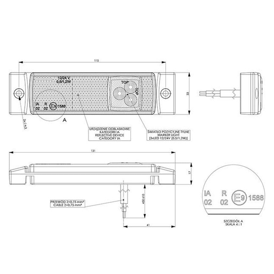 Truck LED Rear Marker Light – Red, 12/24V with Integrated Reflector & Compact Design