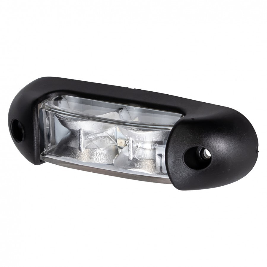 Truck LED Universal Compact Low-Profile 3-in-1 marker lamp with clear lens in black housing.