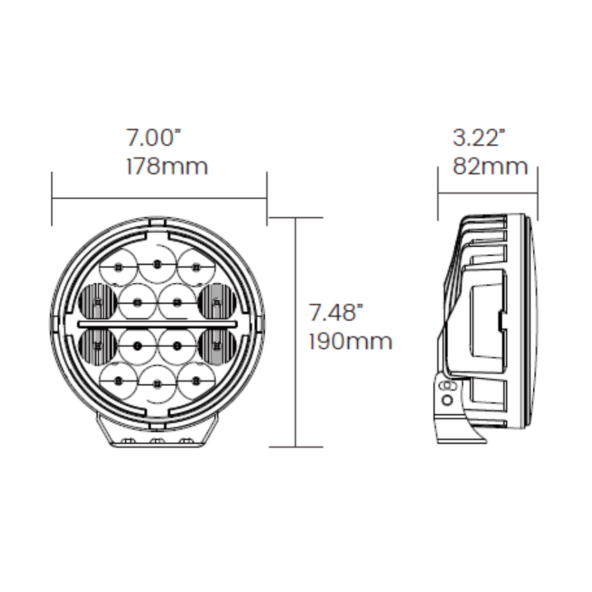 Odyssey 7" Round LED Off-Road Light with Position Light – 14,000 Lumens, 9-36V – Single Unit