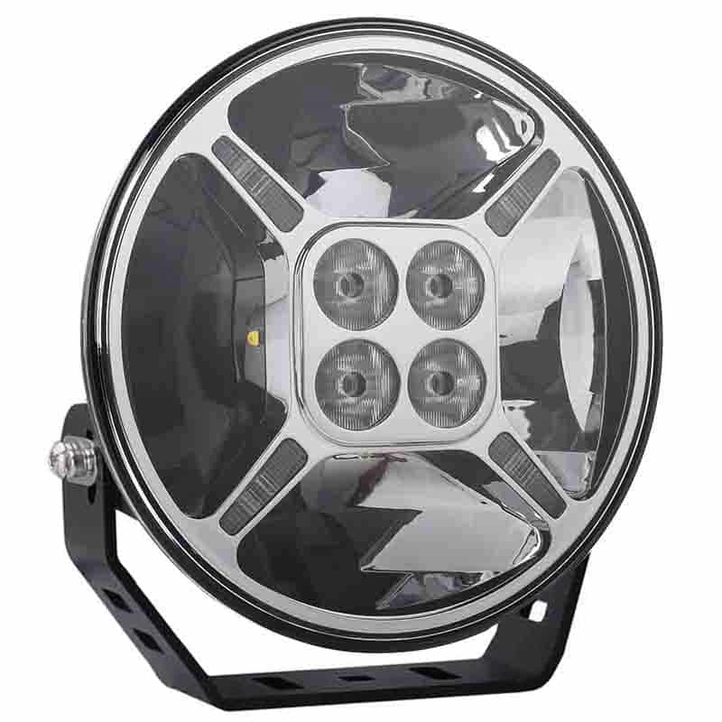 TRALERT® Graveler Round Chrome LED Driving Light – 12,000 Lumen with White & Amber Position Light, ECE Approved, 9–36V