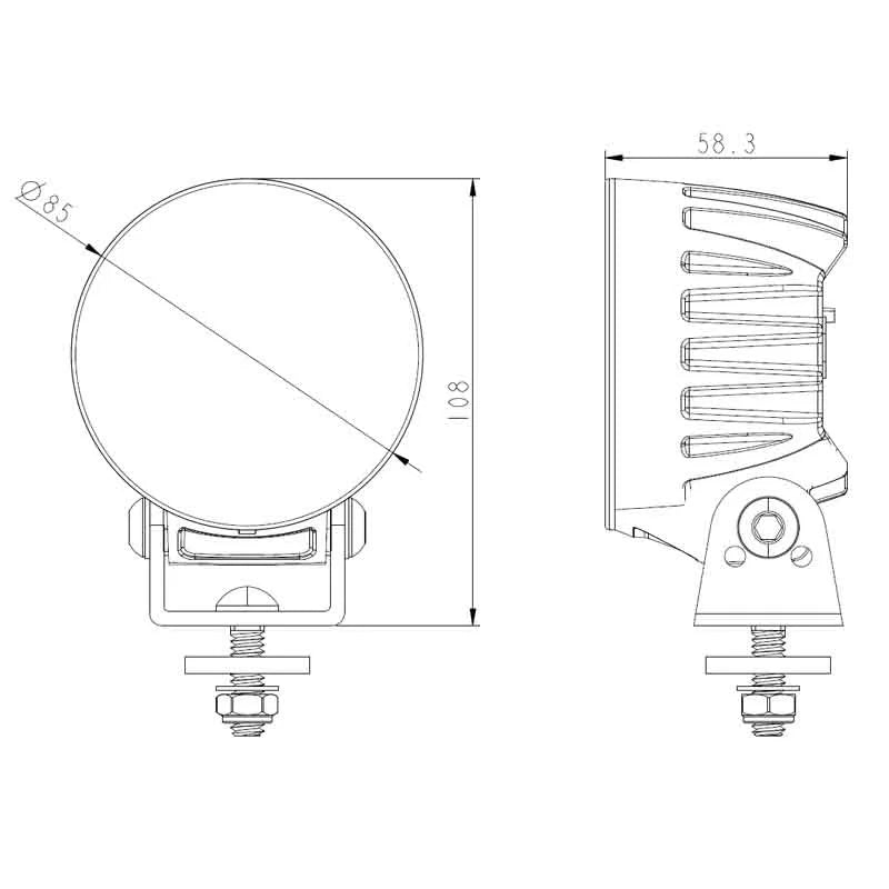 TRALERT® Onix Round LED Work Light – 3800lm Flood Beam, 40W, 12–24V with Integrated DT Connector