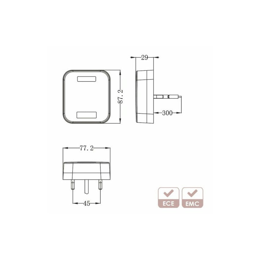 Truck LED Rectangular LED Reversing Lamp